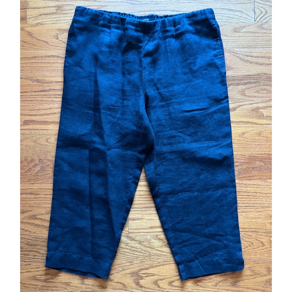 J Jill Love Linen Wide Leg Crop Pants‎ Size Petite Small Black